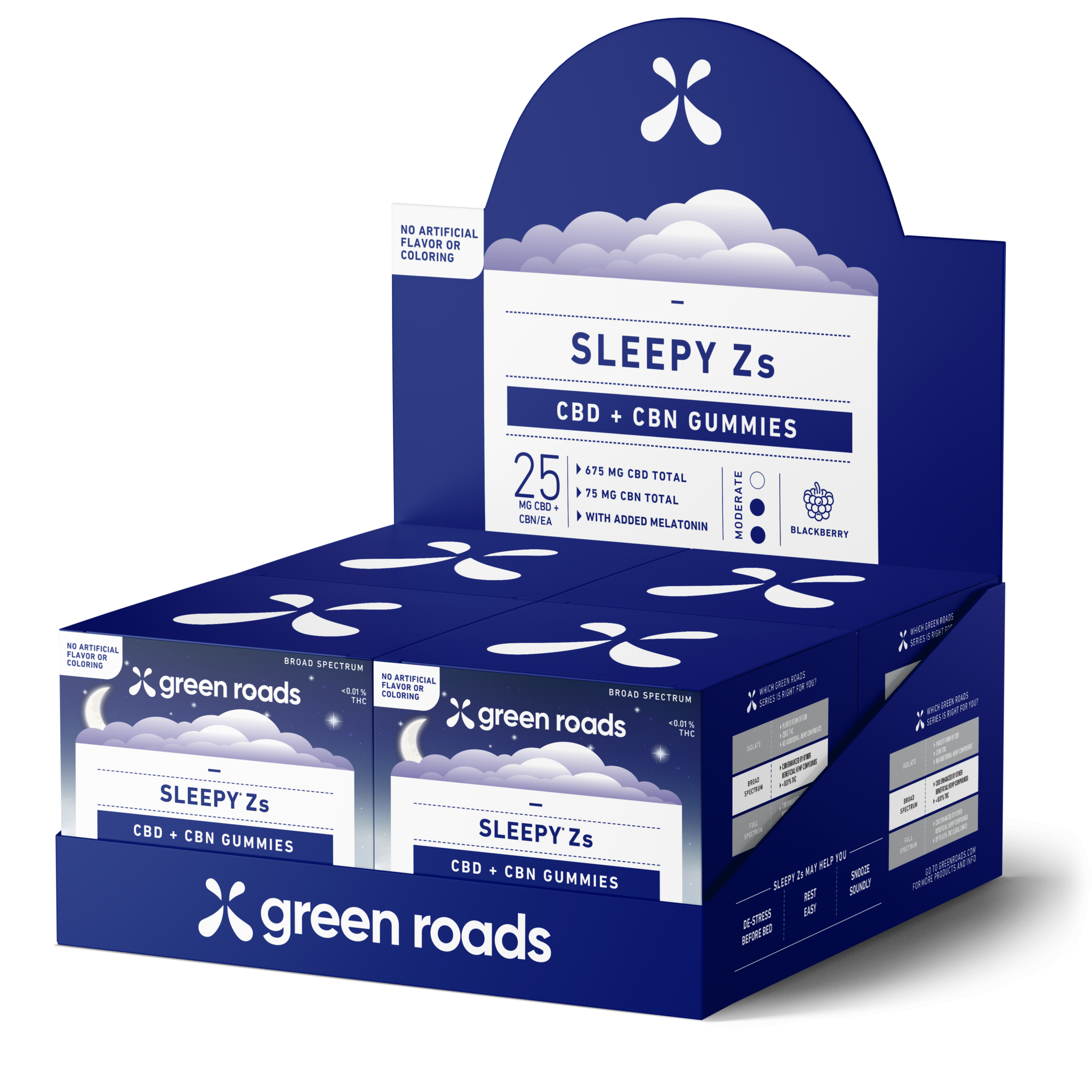 GREEN ROADS WORLD Sleepy Zs CBD/CBN Gummies 25mg Cool Blue Distribution